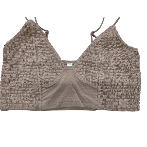 Zenana Smocked Bralette Top Spaghetti Straps Stretchy  Mocha/Taupe Women XL New - Picture 2 of 8